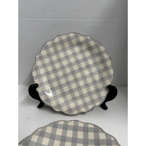 Pioneer Woman GINGHAM GREY Set of  4 Dinner Plates 10 3/4" NEW - Picture 3 of 10